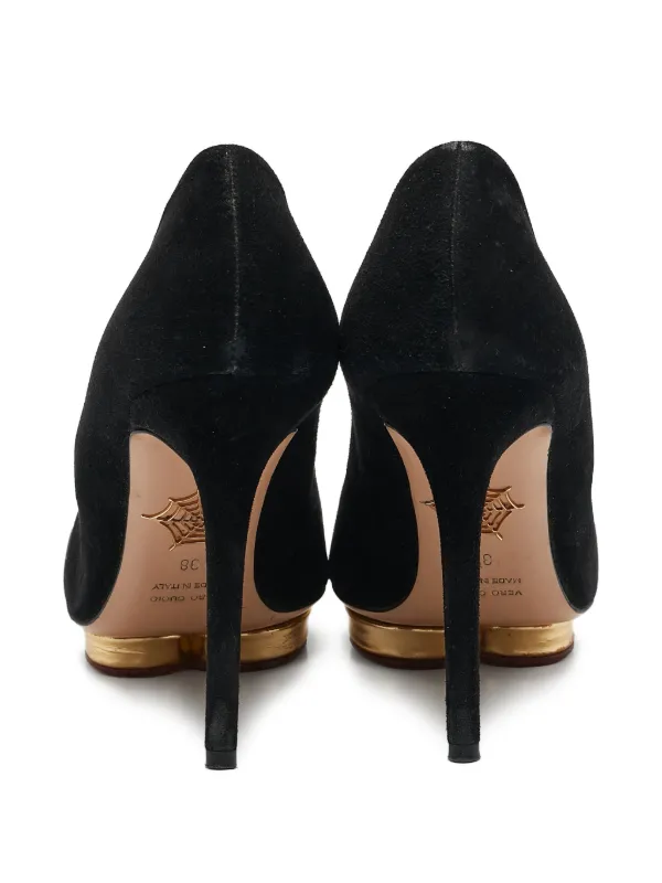 Charlotte Olympia 110mm Debbie Platform Suede Pumps | Black | FARFETCH