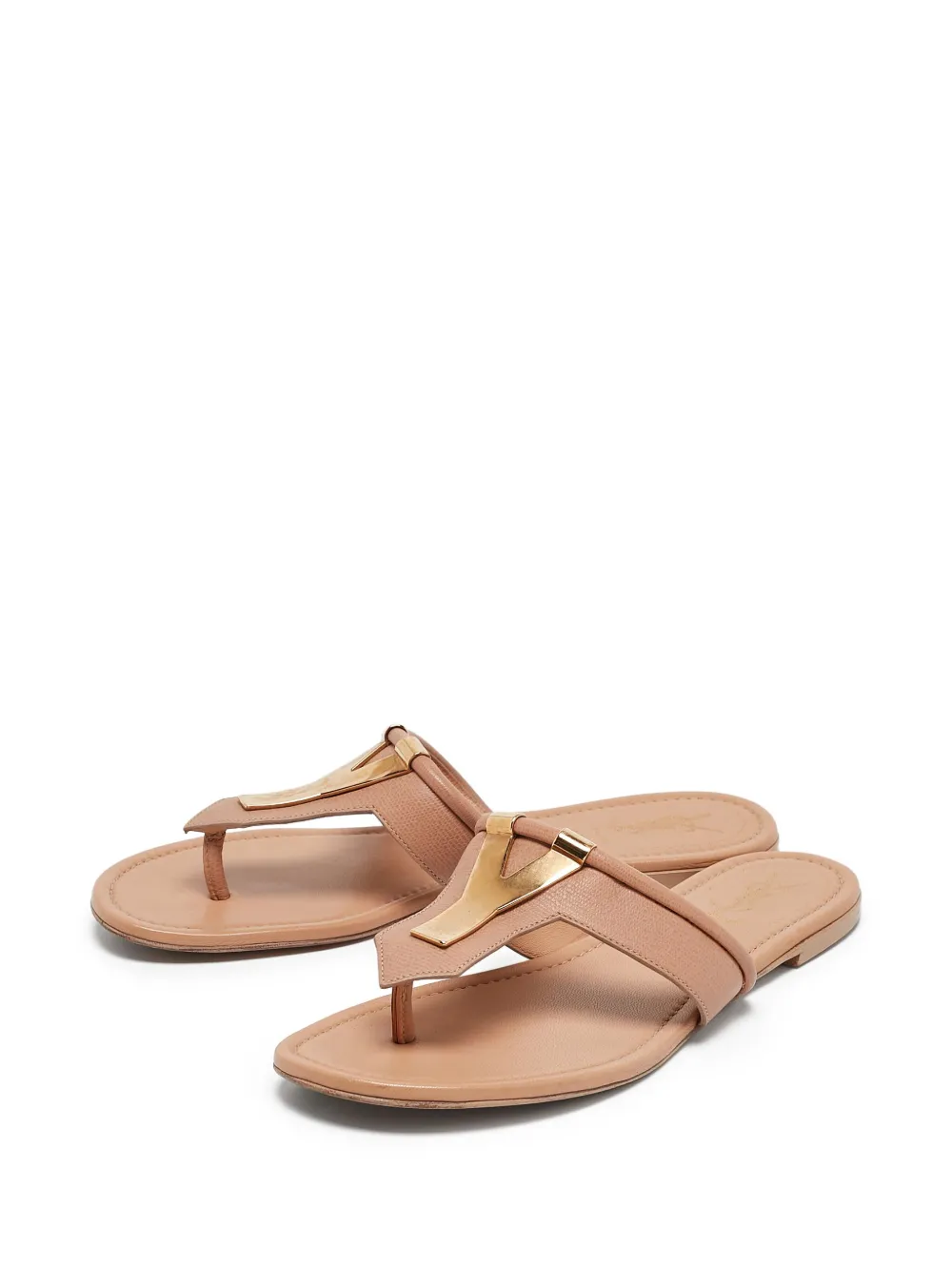 Saint Laurent Pre-Owned Leren teenslippers met patroon - Beige