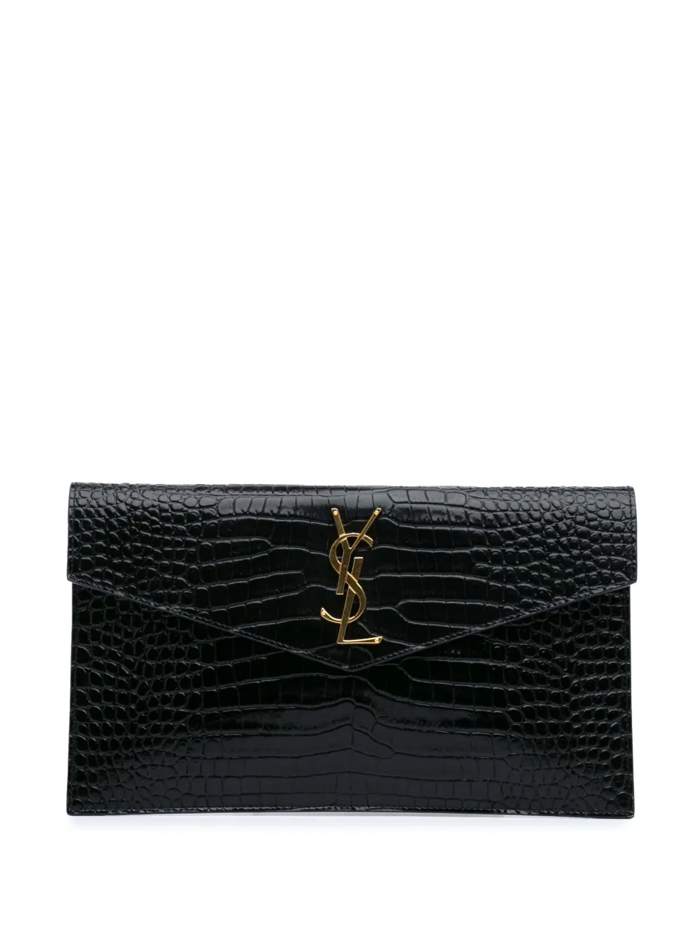 Saint Laurent Pre-Owned 2021 Croc Embossed Leather Uptown Pouch clutch bag | Black | Image 1
