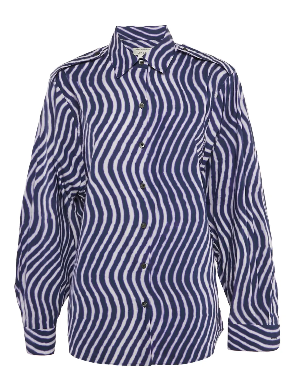 Dries Van Noten Pre-Owned wave-print cotton shirt | Blue | Image 1