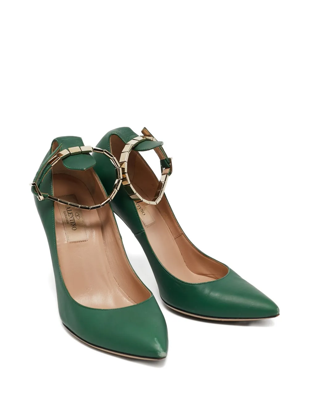 Pre-owned Valentino Garavani 100mm Studded-heel Pumps In Green