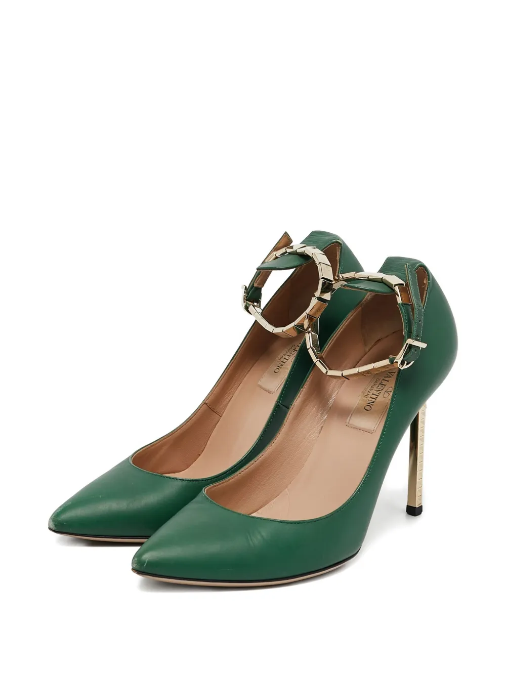 Pre-owned Valentino Garavani 100mm Studded-heel Pumps In Green