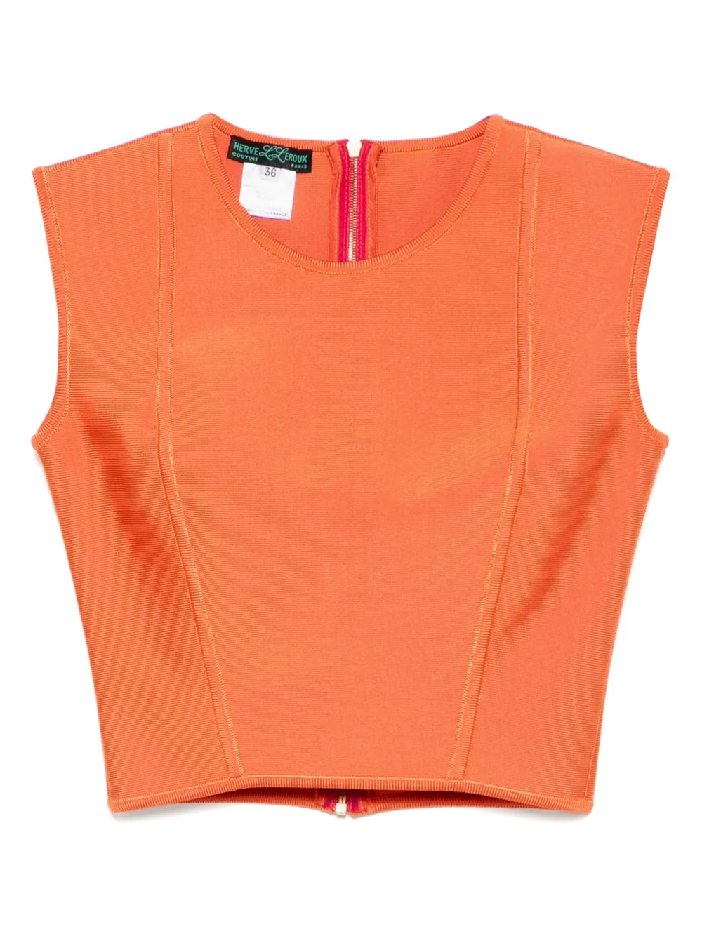 Herve L. Leroux jewel neck sleeveless cropped top Oranje