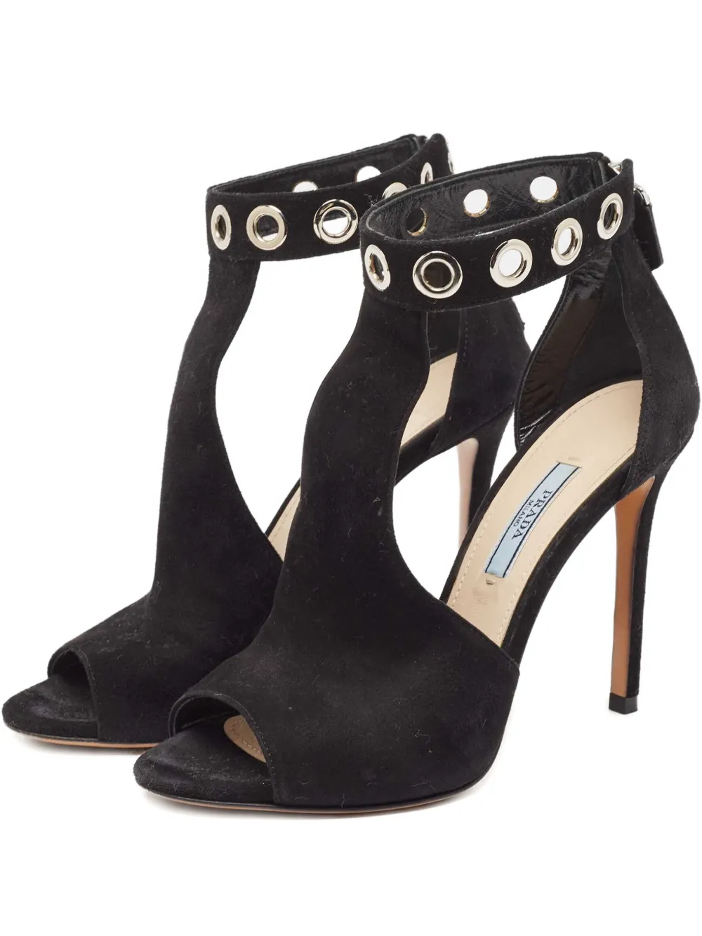 Prada Pre-Owned 100mm eyelet-embellished suede sandals - ブラック Prada Pre-Owned 100mm eyelet-embellished suede sandals - ブラック