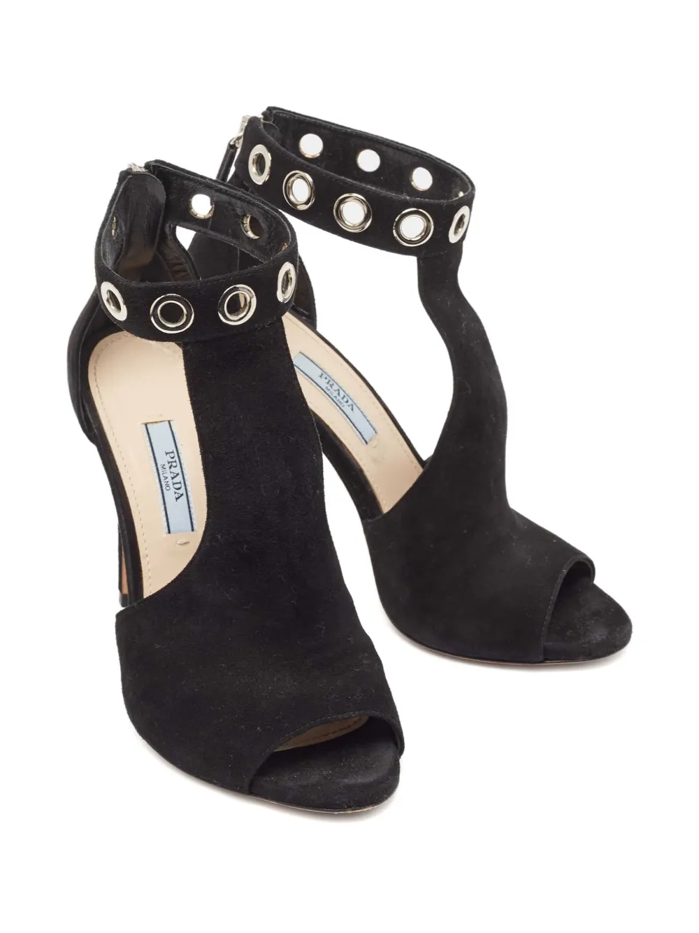 Prada Pre-Owned 100 mm suède sandalen verfraaid met ringlets - Zwart