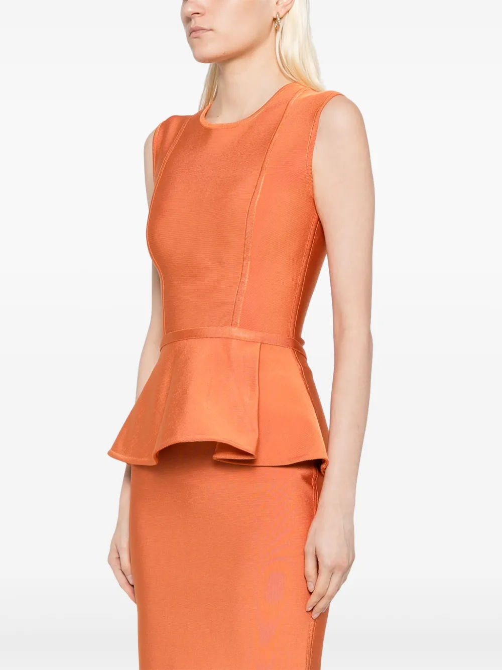Herve L Leroux Jewel Neck Bandage Peplum Top