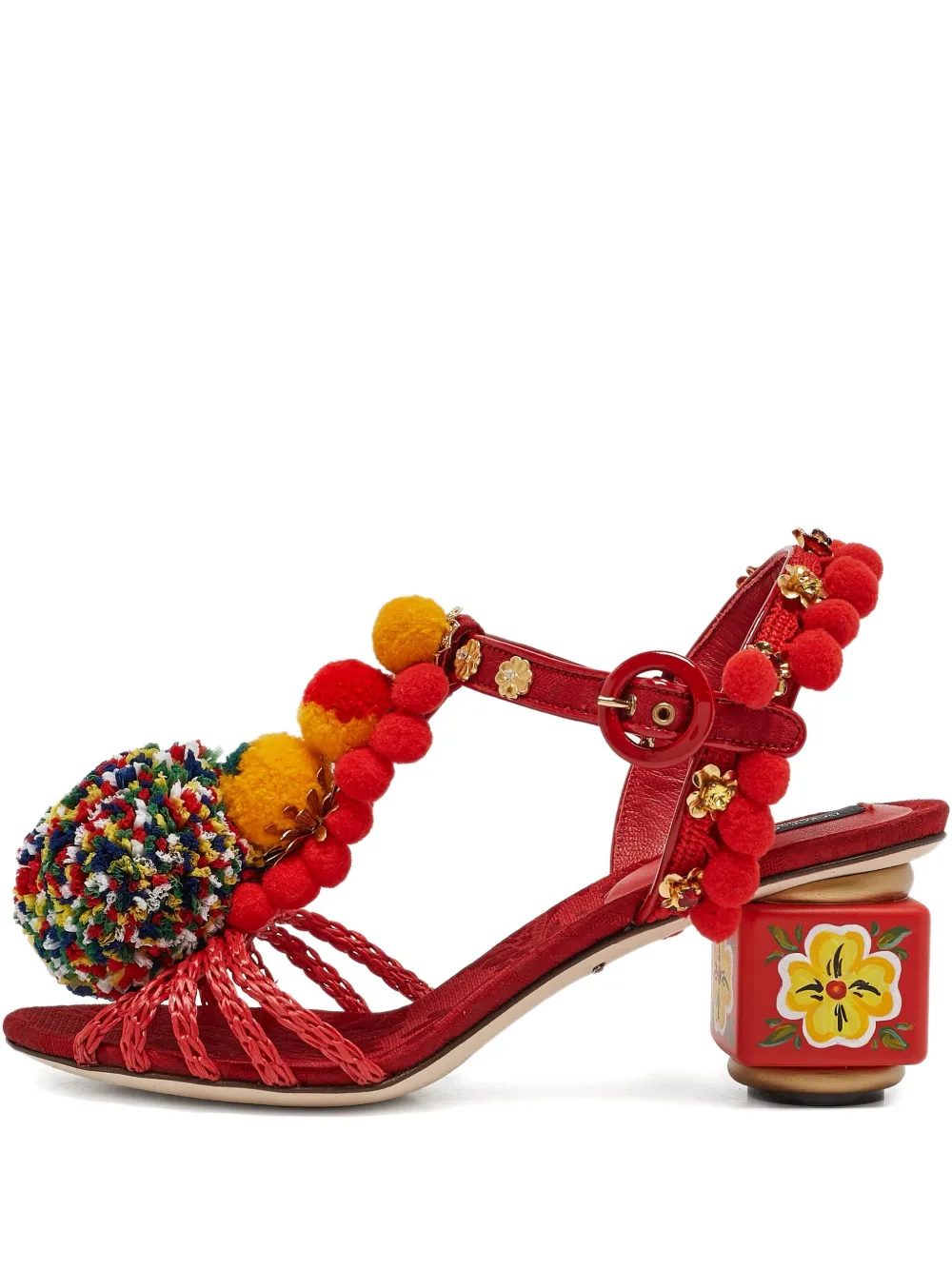 Dolce & Gabbana Pre-Owned 60mm Pom-pom raffia sandals | Red | Image 1