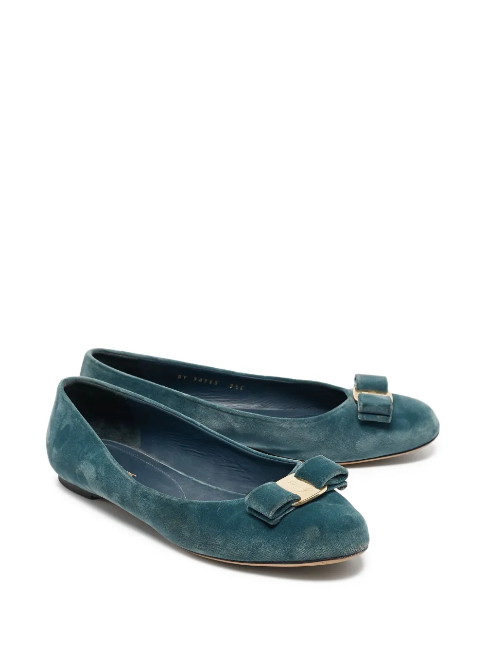Ferragamo Pre-Owned Fluwelen ballerina's met strik - Blauw