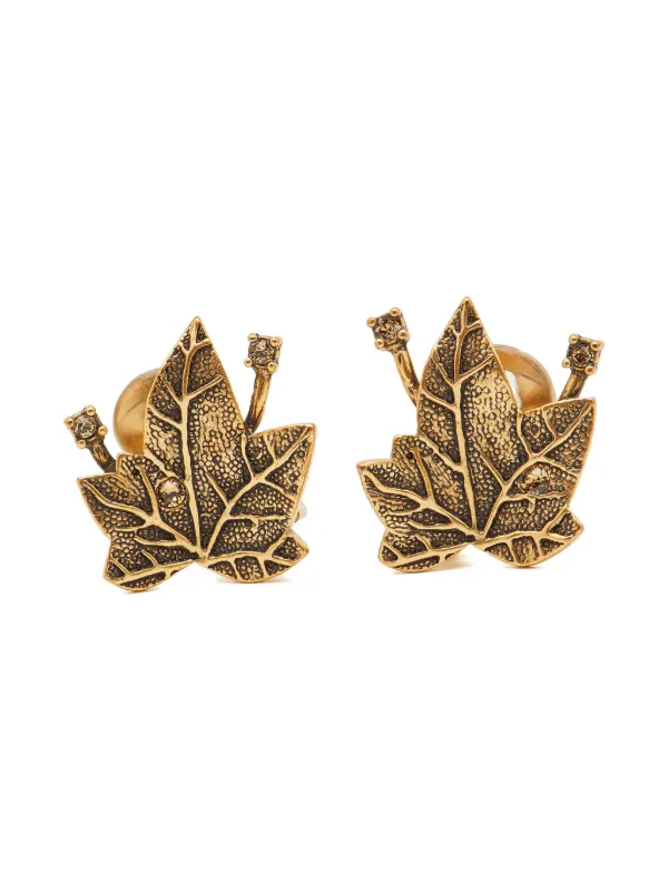 Oscar de la Renta Pre-owned Leaf Crystal Earrings in Gold