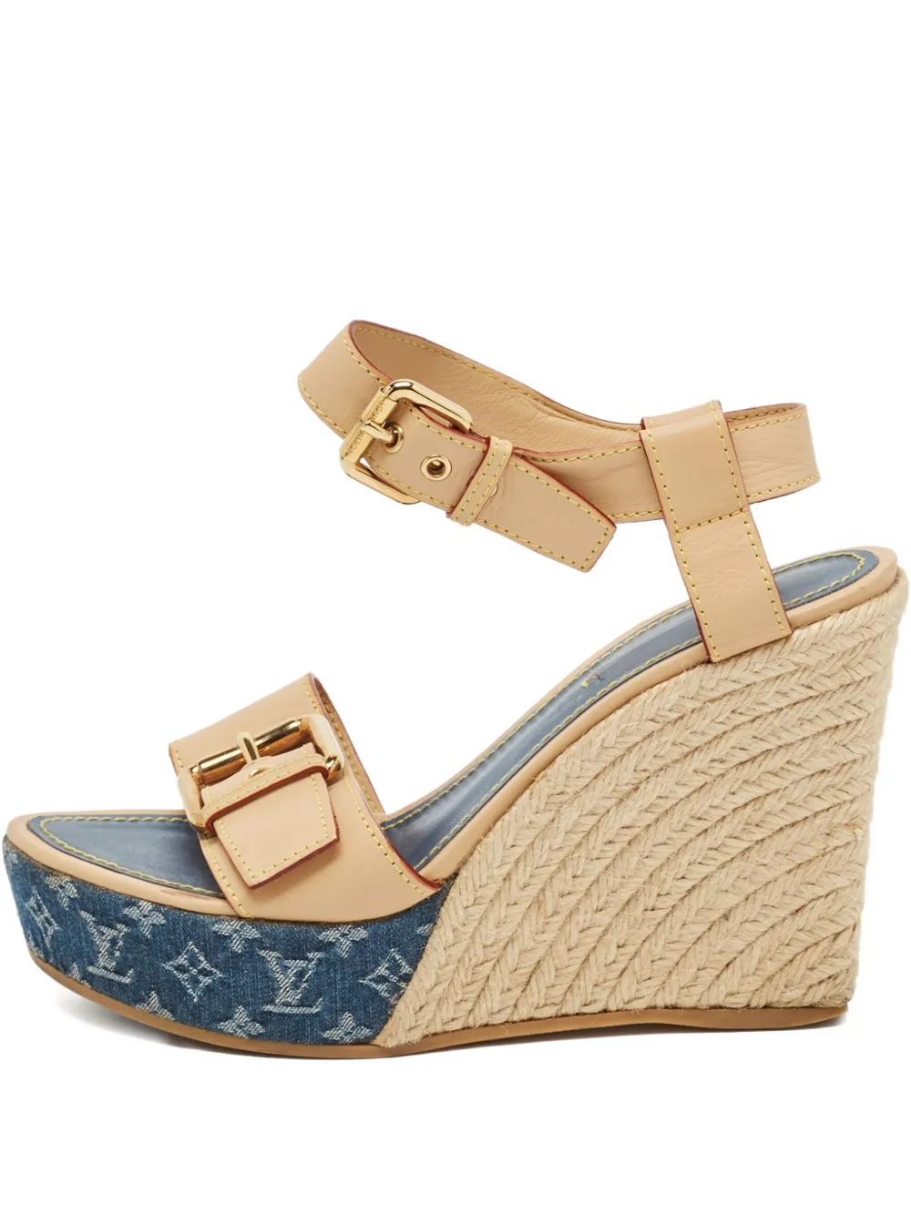 Louis Vuitton Pre-Owned 120mm denim wedge sandals | Neutrals | Image 1