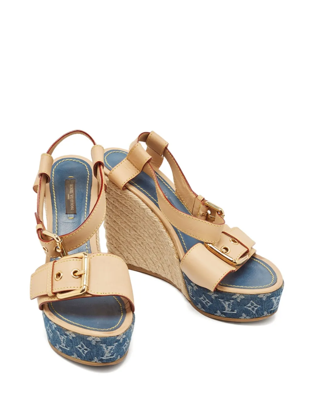 Louis Vuitton Pre-Owned 120mm denim wedge sandals | Image 2