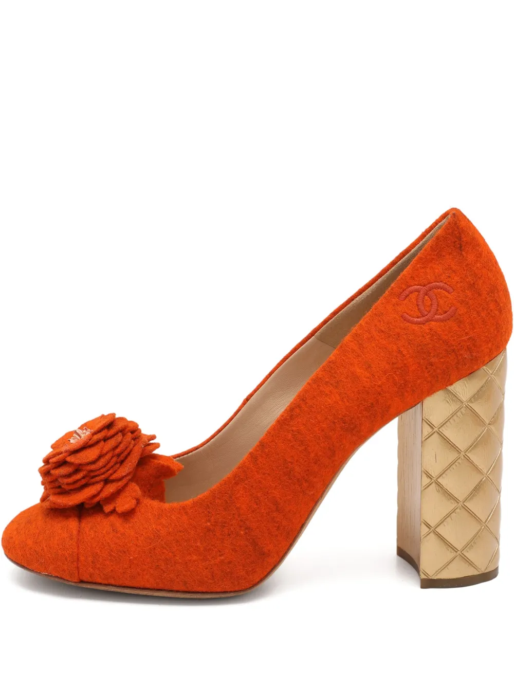 CHANEL Pre-Owned 105mm floral-appliqué heeled pumps | Orange | Image 1