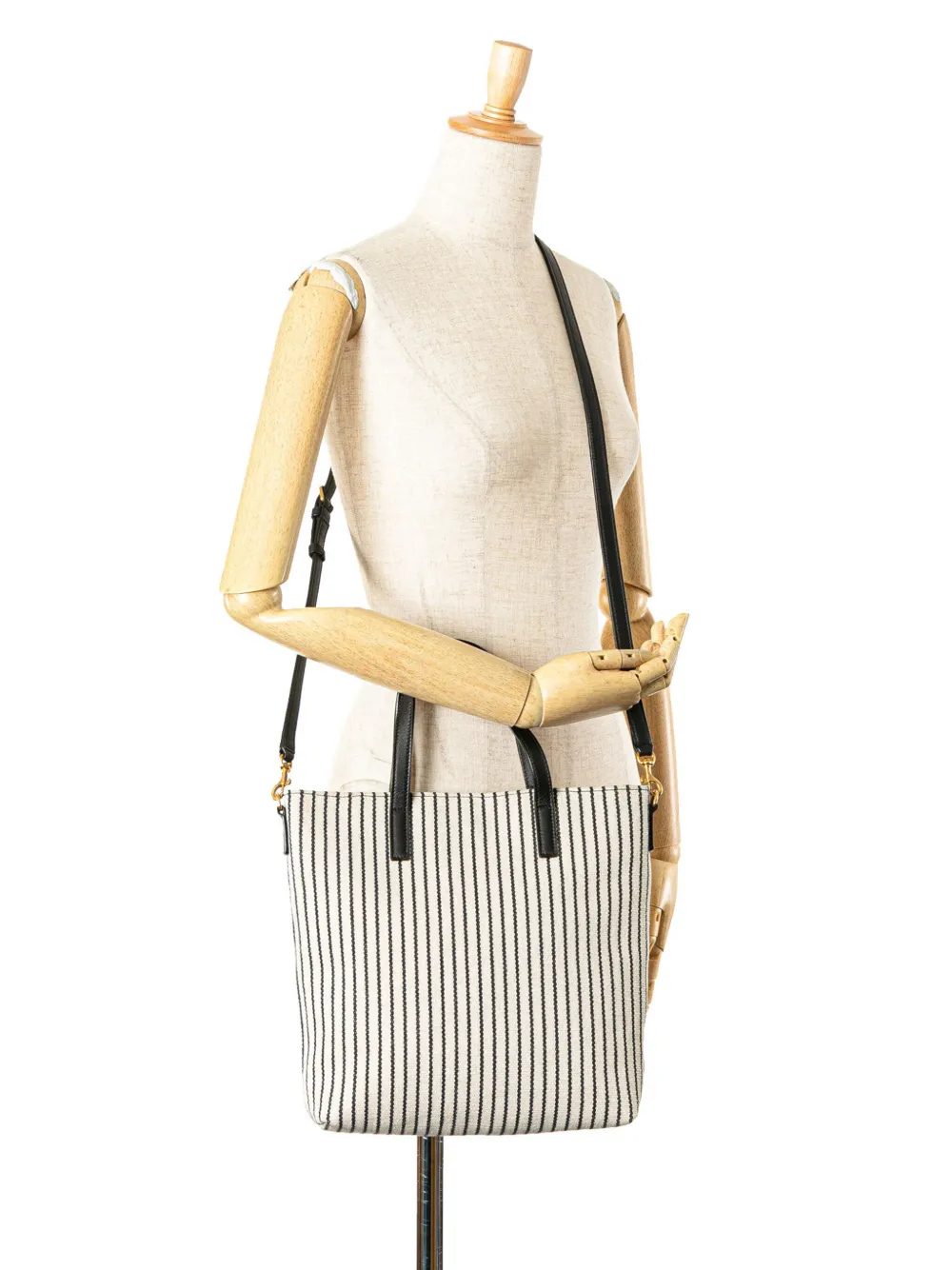 Pre-owned Saint Laurent 2022 Toy Striped Canvas North South Shopping Tote Satchel
