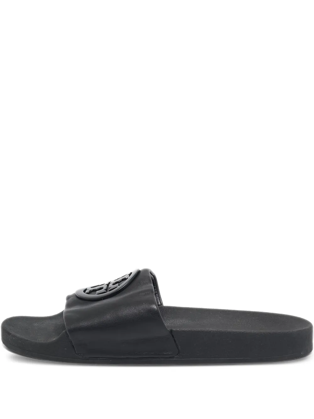Pre-owned Tory Burch Logo-embellished Slide Sandals In Black