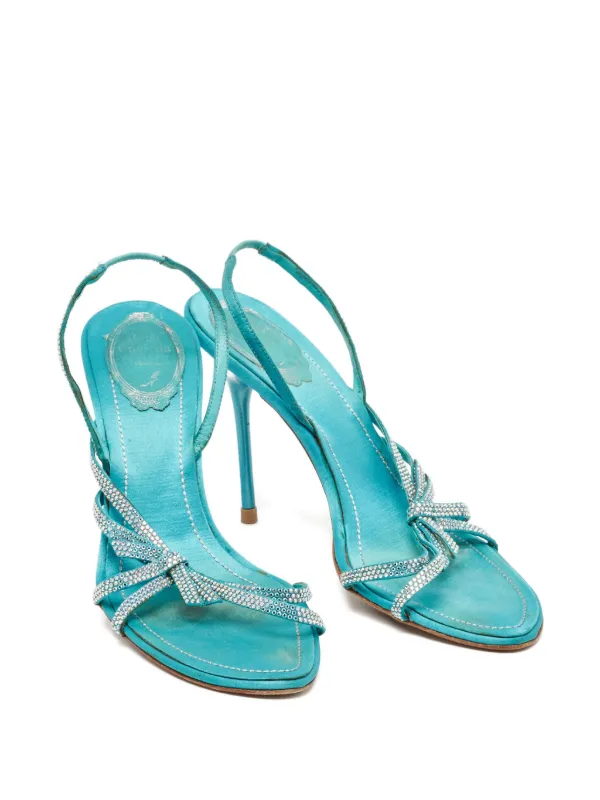 René Caovilla Pre-owned 110mm crystal-bow Slingback Sandals Blue