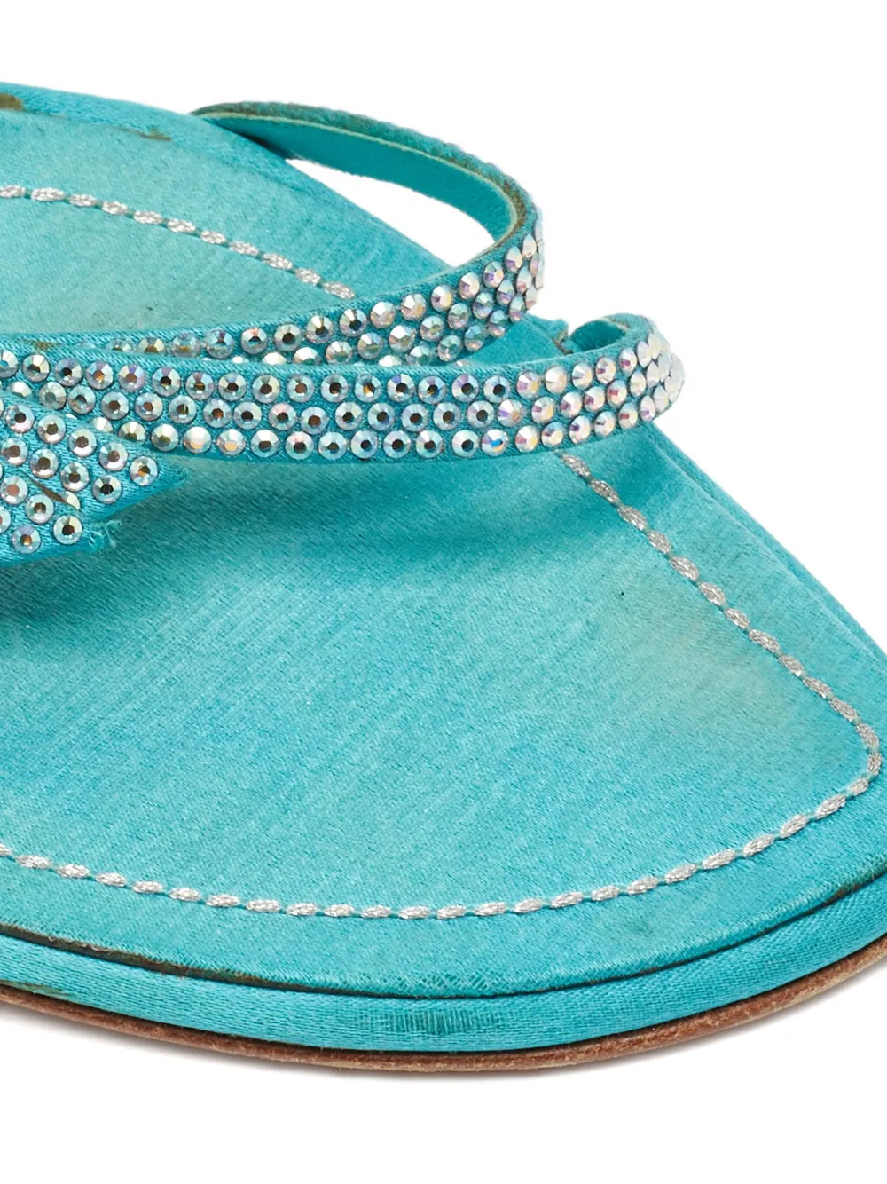Pre-owned René Caovilla  110mm Crystal-bow Slingback Sandals In Blue