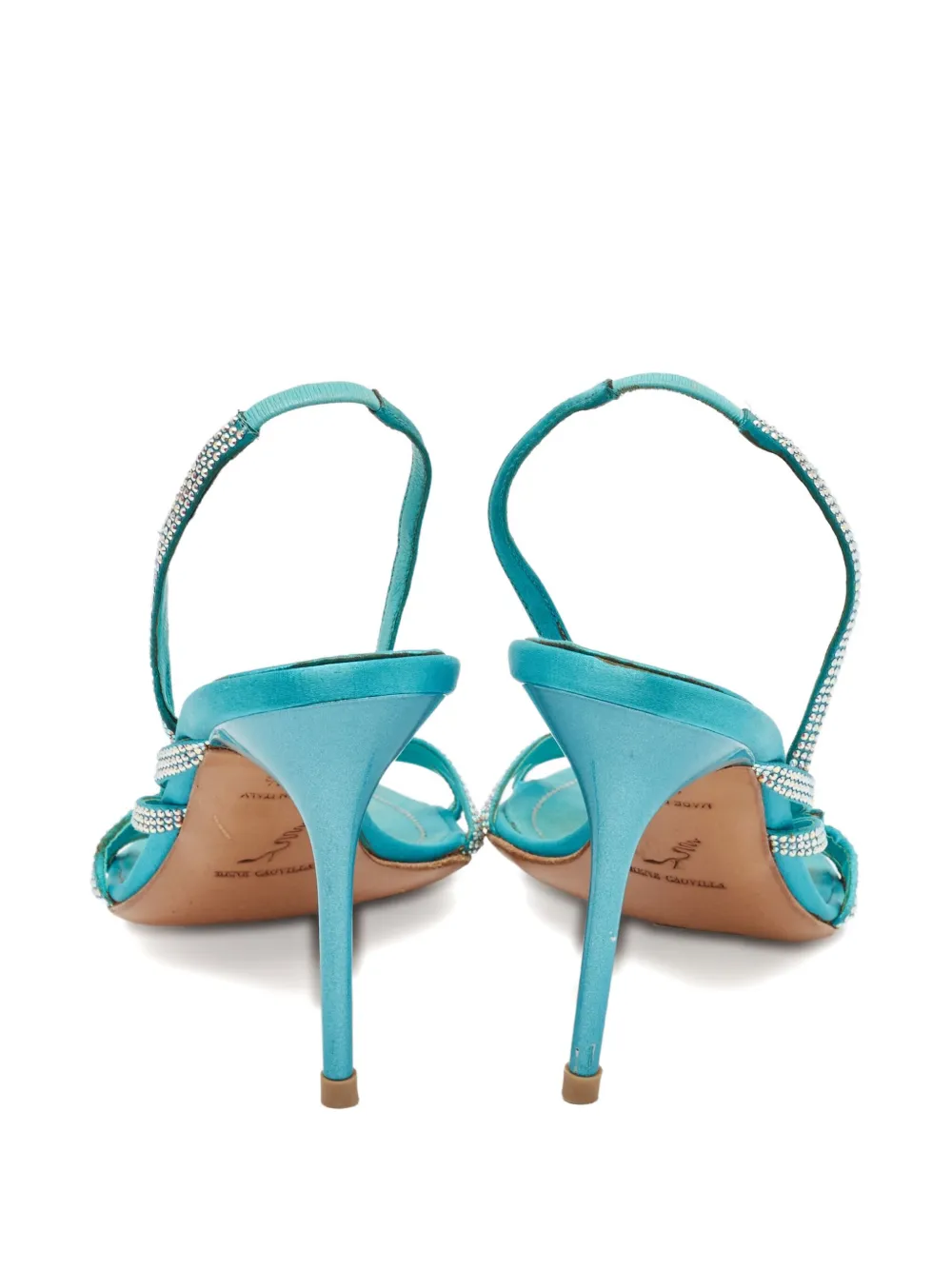 Pre-owned René Caovilla  110mm Crystal-bow Slingback Sandals In Blue