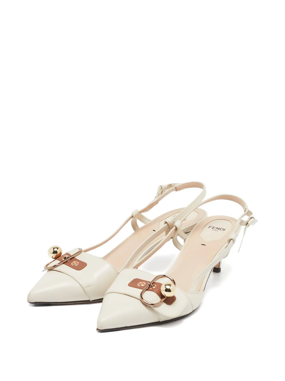 Fendi Pre-Owned Leren slingback pumps met bal detail - Beige