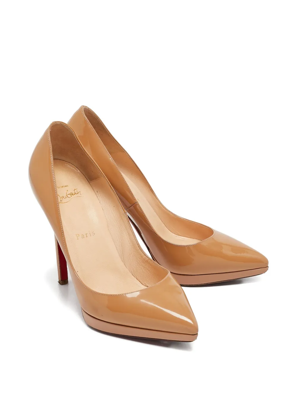 Christian Louboutin Pre-Owned Lakleren pumps met puntige neus - Beige