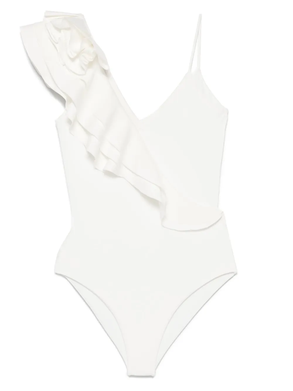 Maygel Coronel ruffled asymmetric swimsuit | White | Image 1
