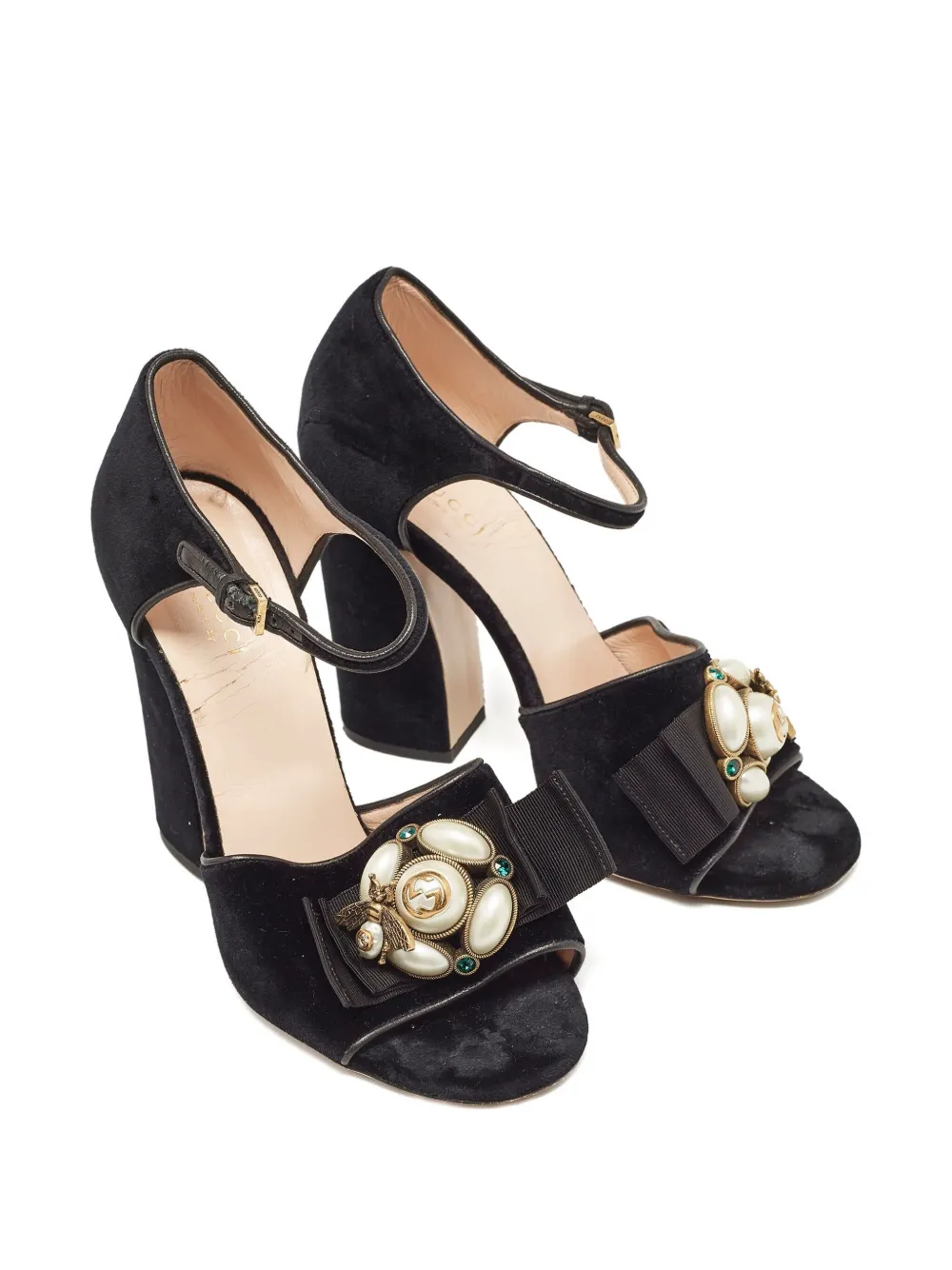 Gucci Pre-Owned 110 mm fluwelen sandalen met hak - Zwart