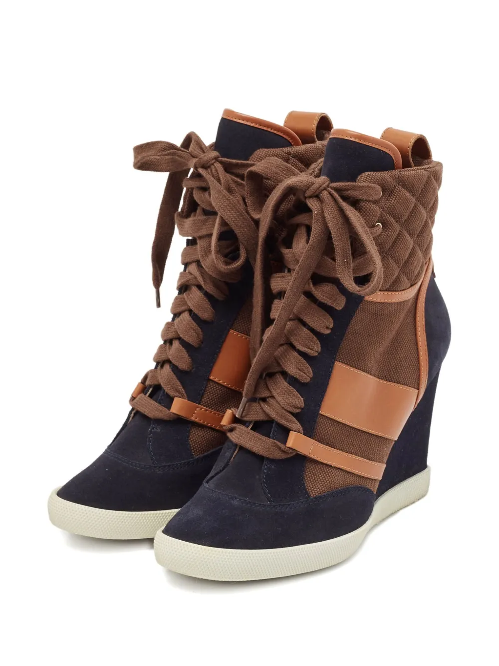 Pre-owned Chloé 95mm Wedged Lace-up Boots In Brown