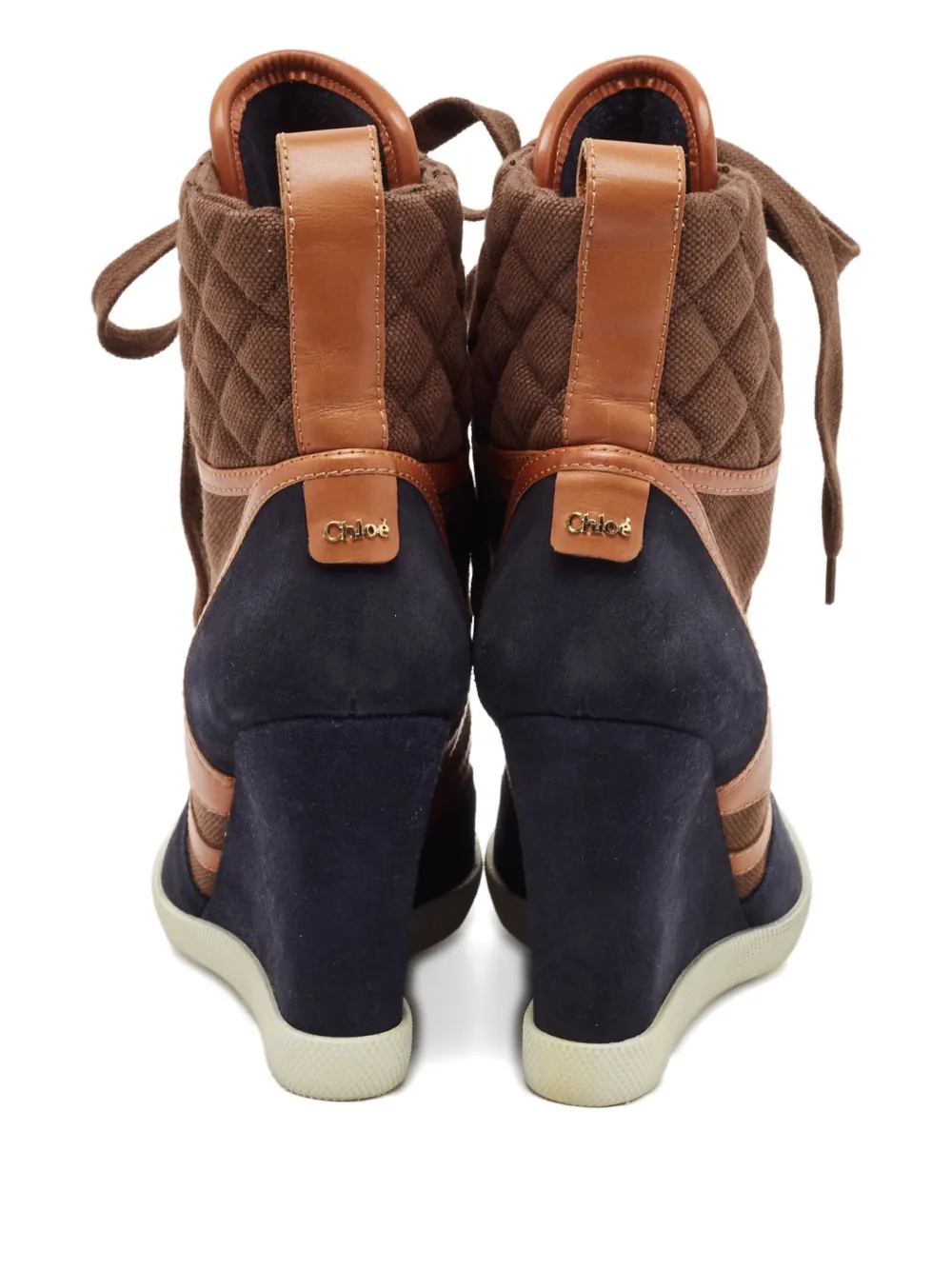 Pre-owned Chloé 95mm Wedged Lace-up Boots In Brown