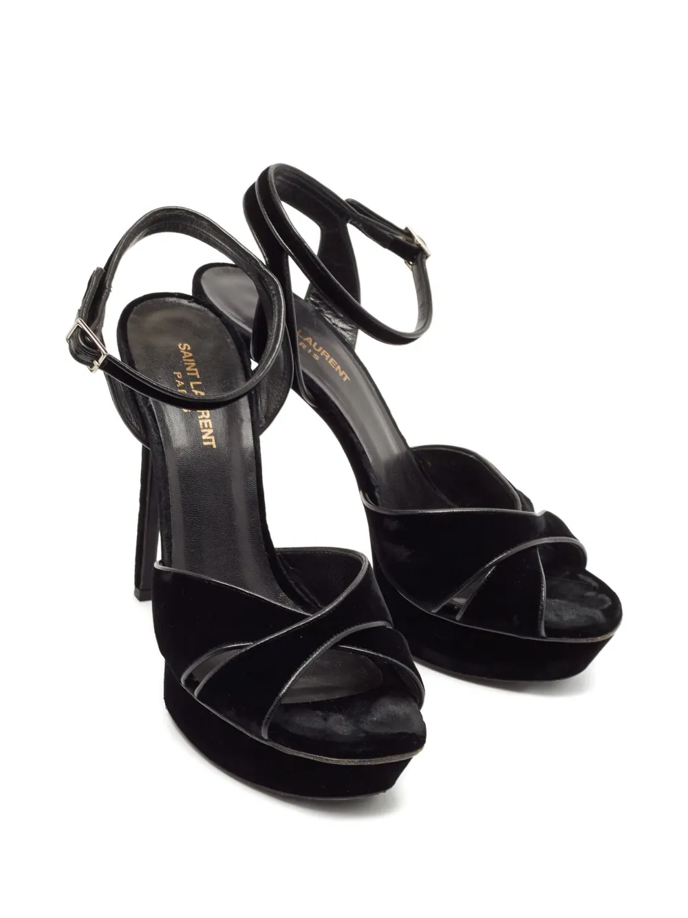 Saint Laurent Pre-Owned 150 mm Bianca fluwelen sandalen met plateauzool - Zwart