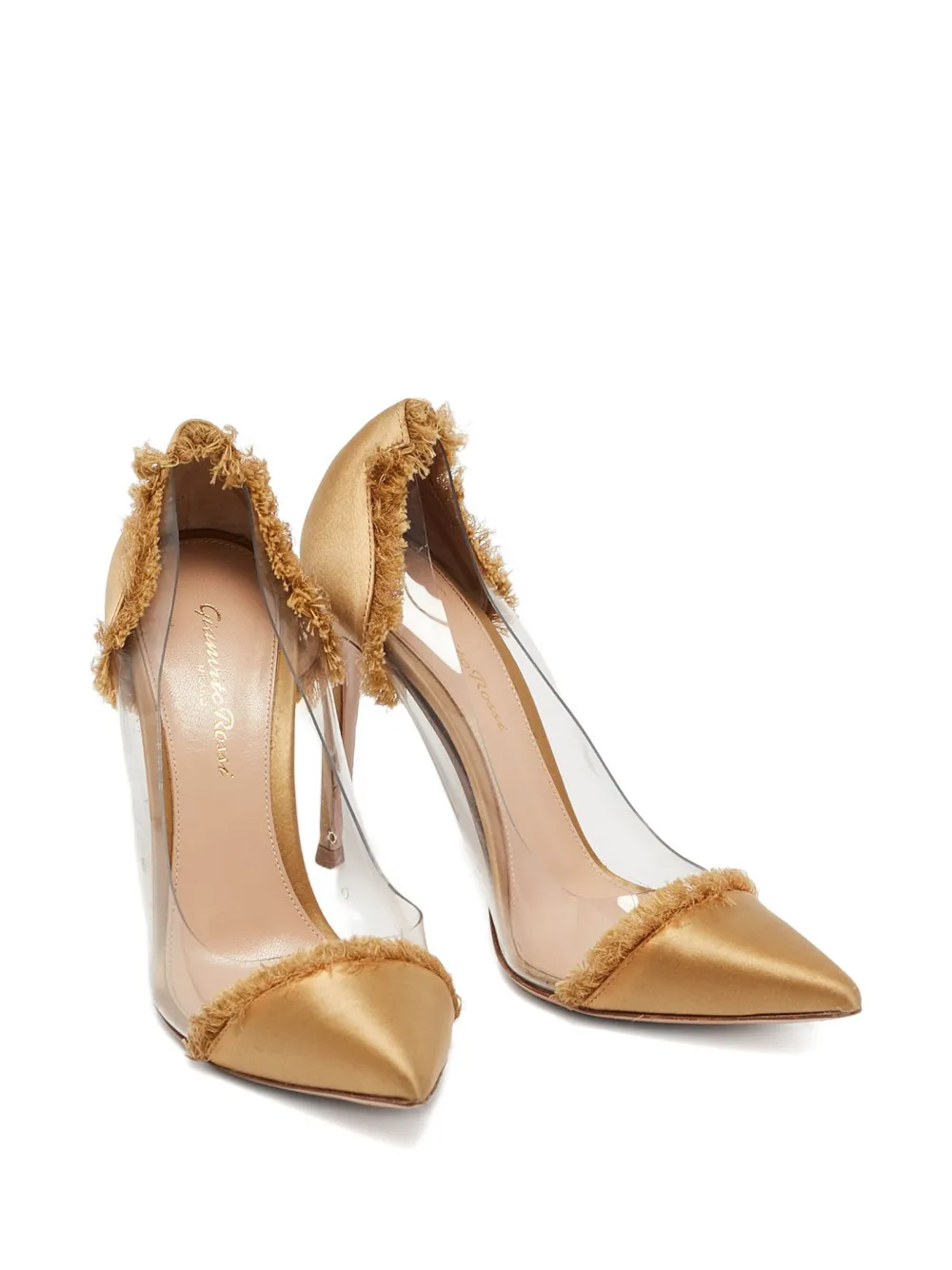 Gianvito Rossi 2024 110 mm satijnen pumps met franje - Geel