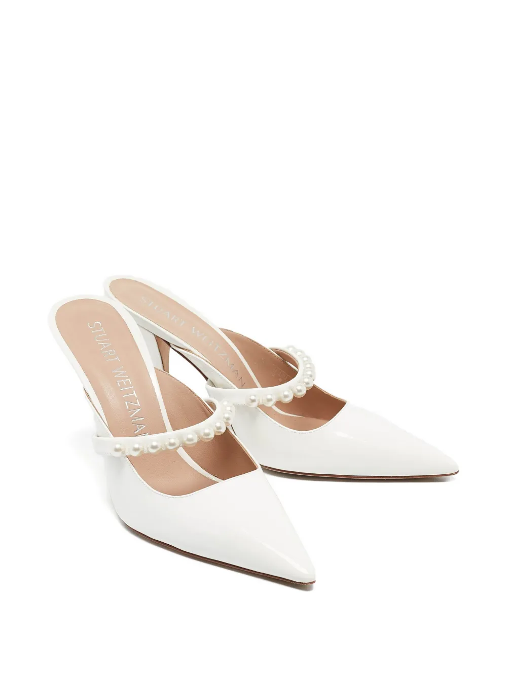 Stuart Weitzman Pre-owned 110 mm muiltjes met puntige neus en parels - Wit