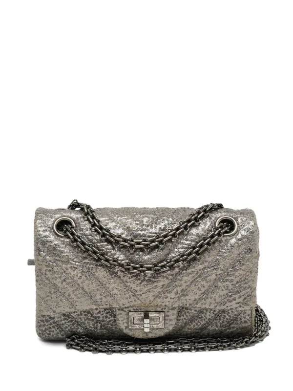 CHANEL Pre-Owned Chevron Quilted Flap Bag Silver