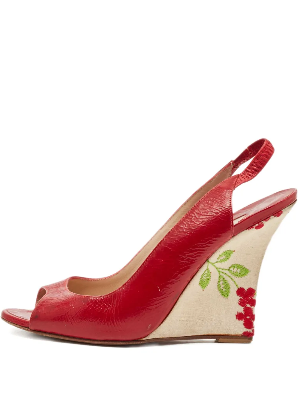 Pre-owned Manolo Blahnik Patent Leather Floral Wedge Sandals