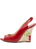 Manolo Blahnik patent leather floral wedge sandals - Red