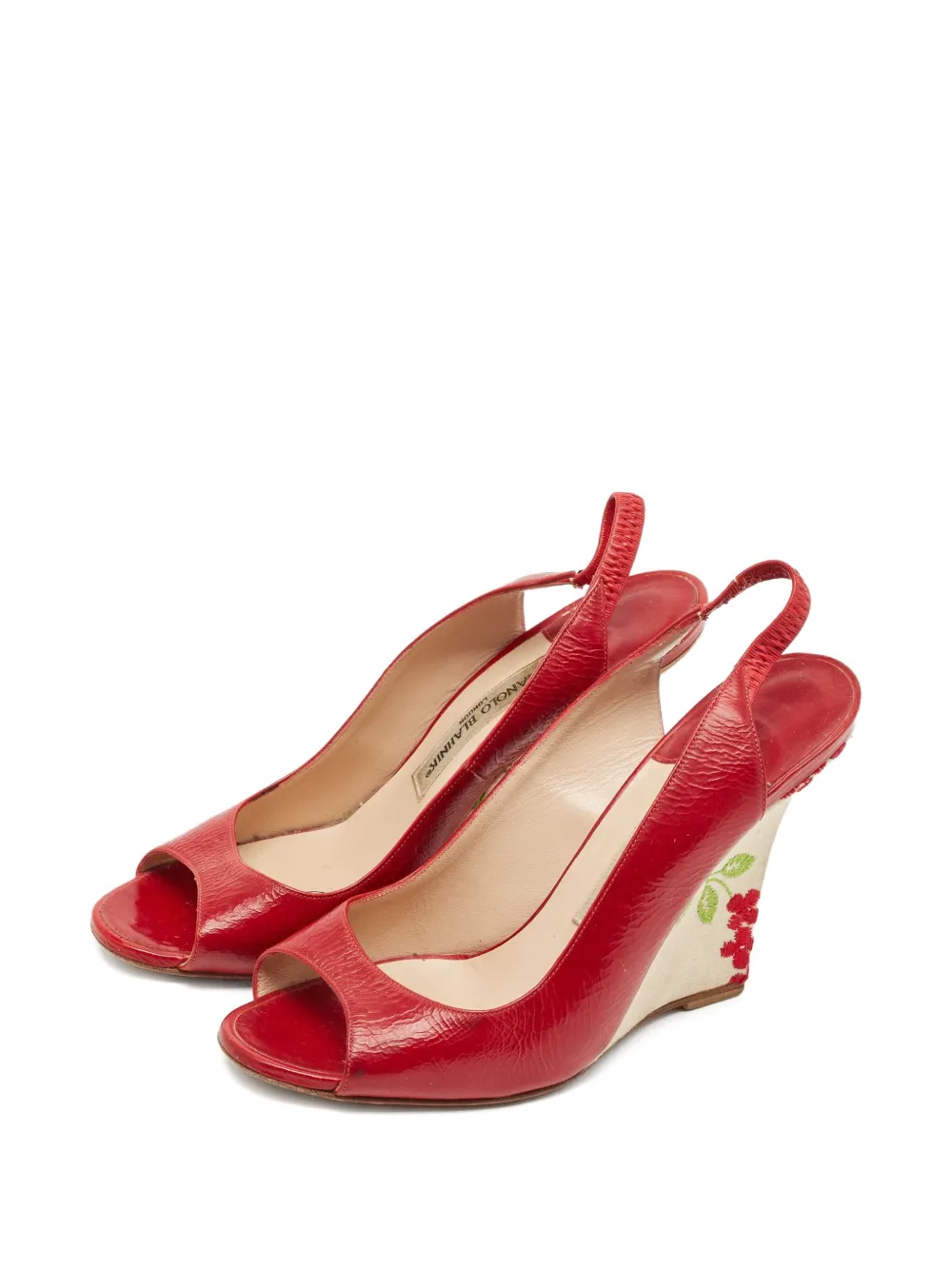 Manolo Blahnik patent leather floral wedge sandals | Image 2