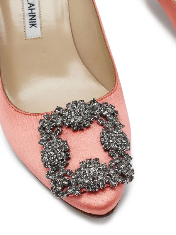 Manolo Blahnik 2024 Crystal Buckle Satin Pumps | Pink | FARFETCH