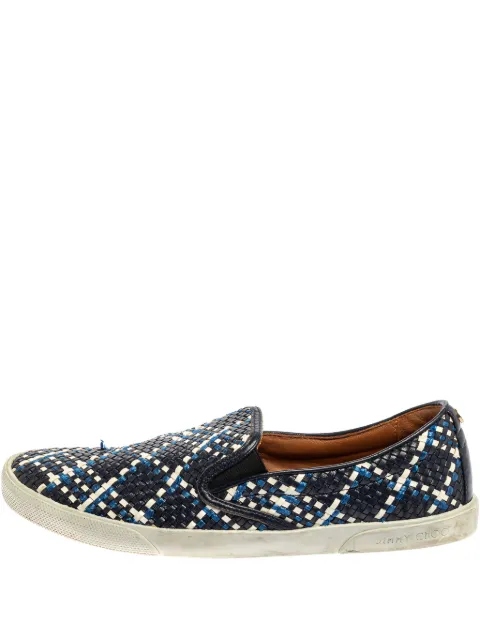 Jimmy Choo Pre-Owned woven leather slip-on sneakers