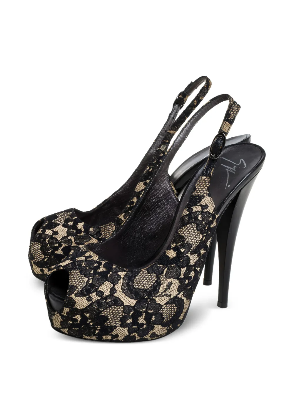 Giuseppe Zanotti Vintage Pre-owned 140 mm slingback pumps met kant - Zwart