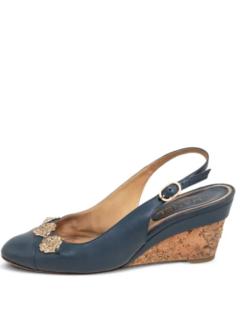 CHANEL Pre-Owned CC wedge slingback sandals