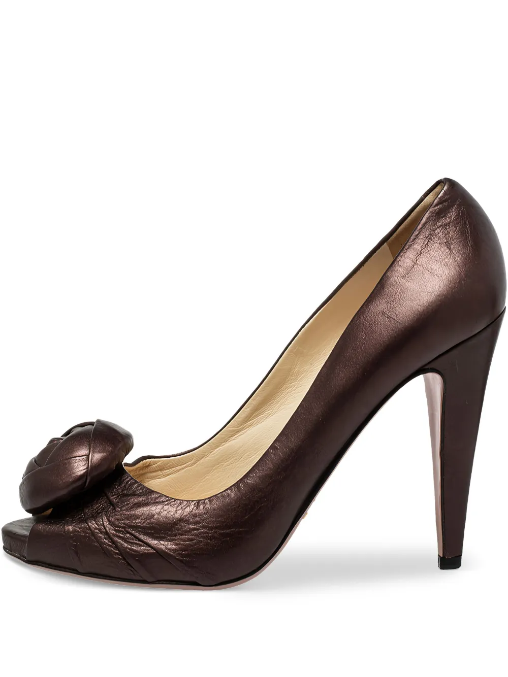 Prada Pre-Owned 120mm floral-embellishment peep-toe pumps | Brown | Image 1