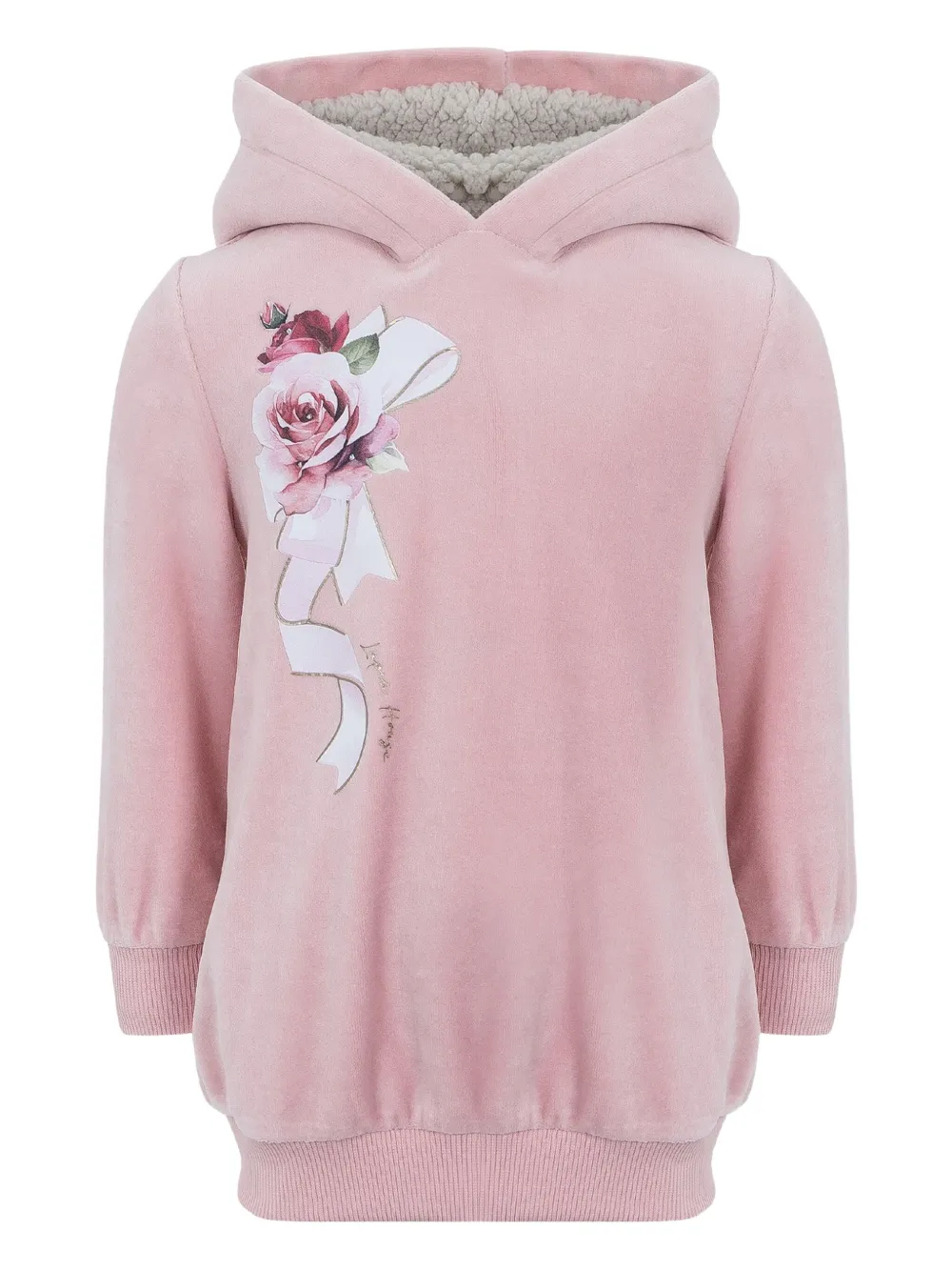 Lapin House Rose-print Hooded Dress In Pink
