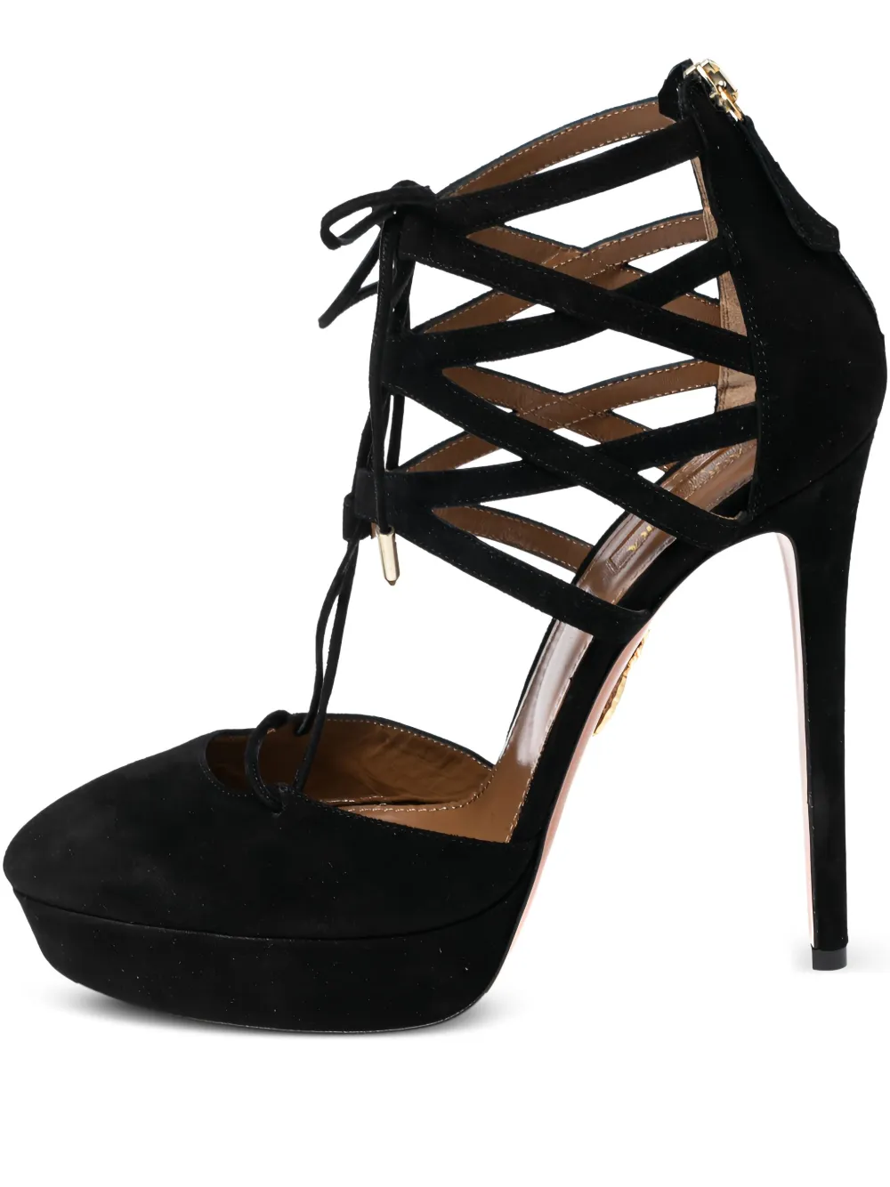 pre-owned 140mm Belgravia strappy lace-up platform pumps