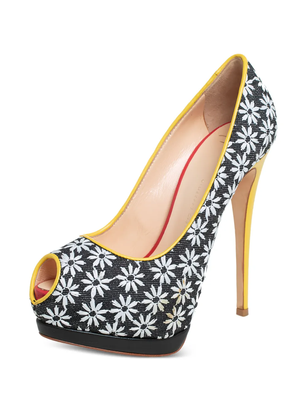 Giuseppe Zanotti Vintage Pre-owned 140 mm sandalen met open neus en bloemenprint - Zwart