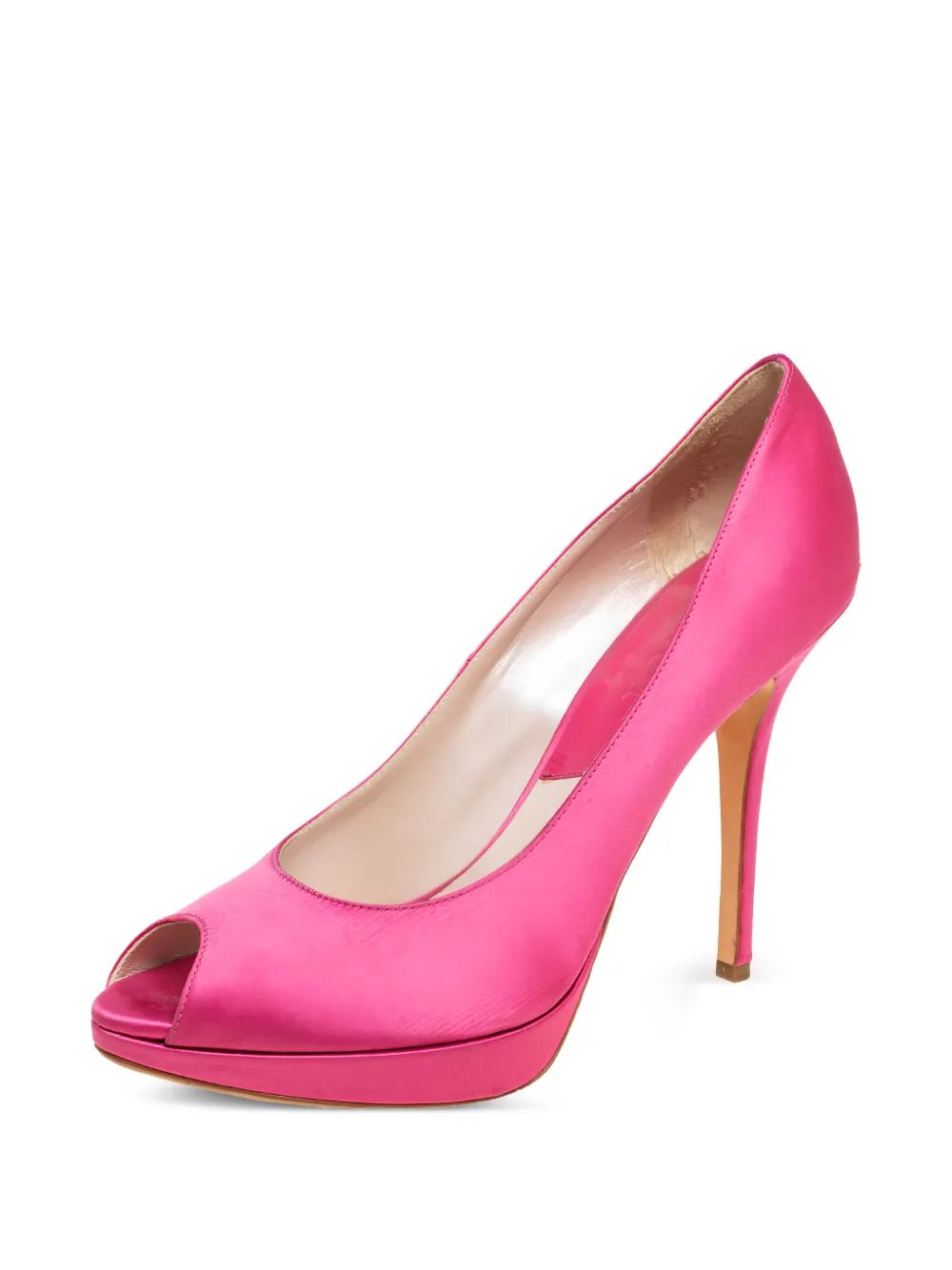 Christian Dior Pre-Owned 105 mm Miss Dior satijnen pumps met open neus en plateauzool - Roze