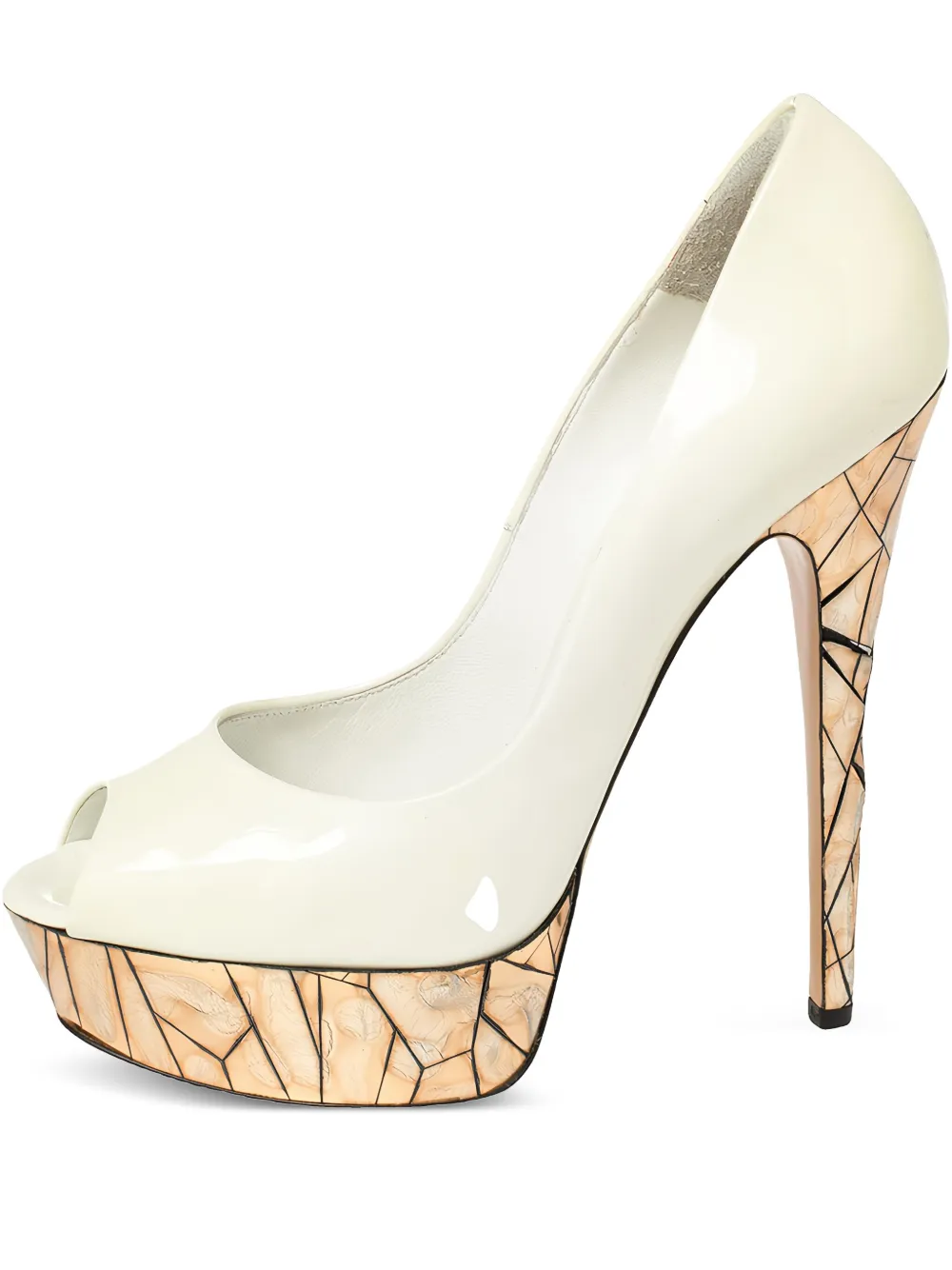pre-owned 150mm patent leather mosaic pumps