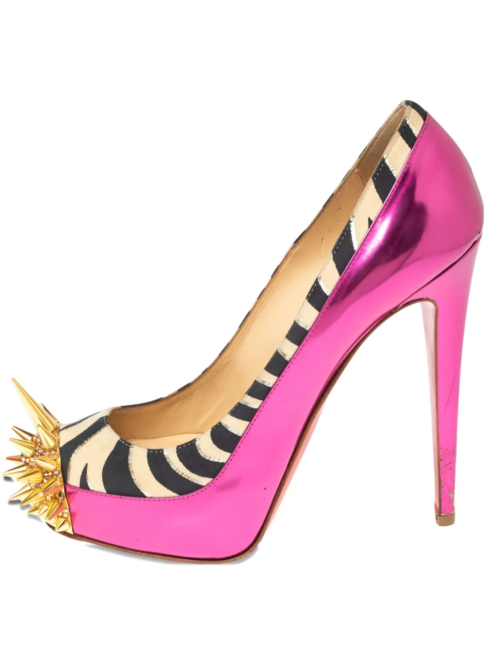 Christian Louboutin Pre-Owned 135mm spiked zebra-print pumps - Rosa