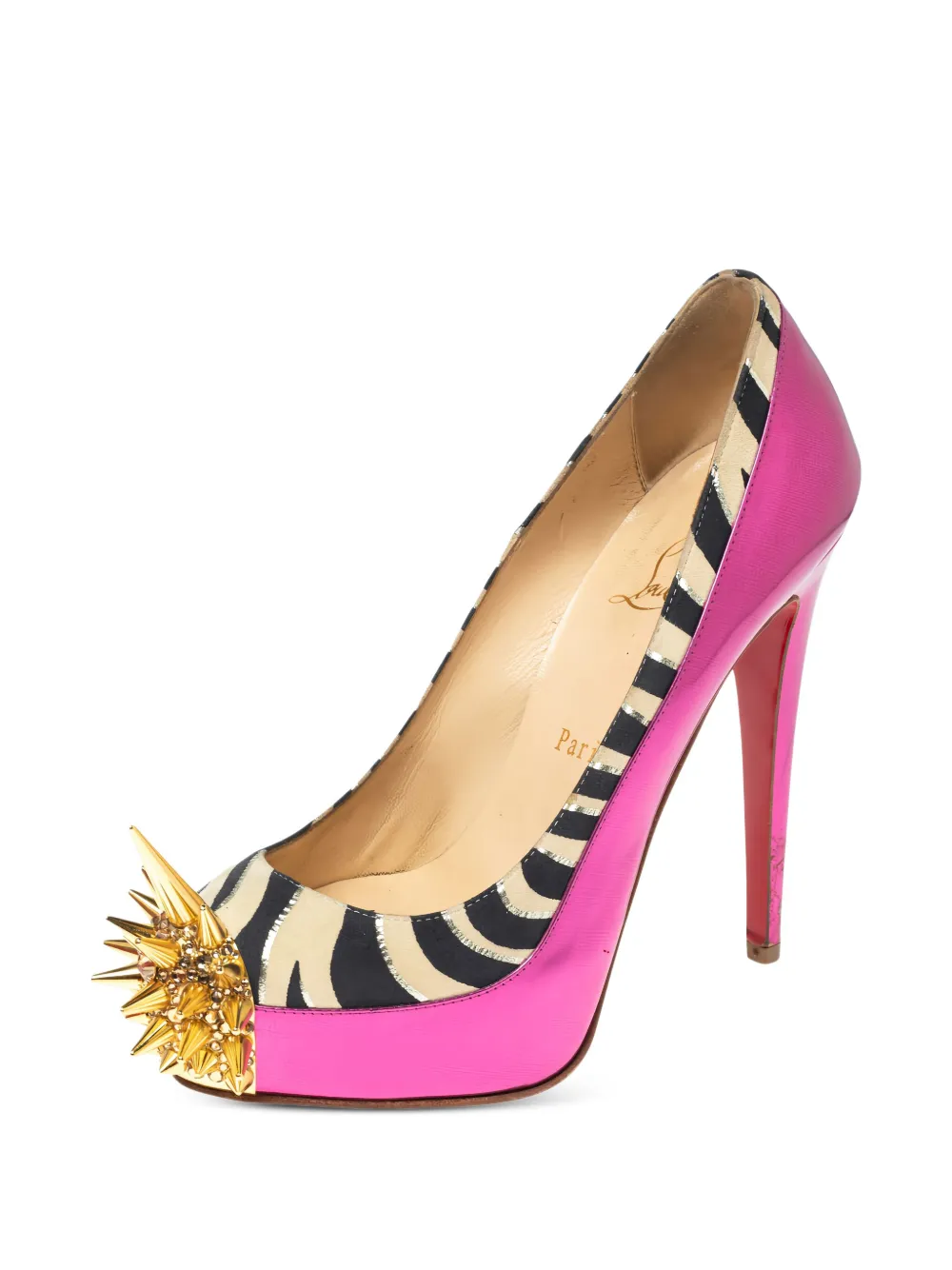 Christian Louboutin Pre-Owned 135 mm pumps met zebraprint en studs - Roze