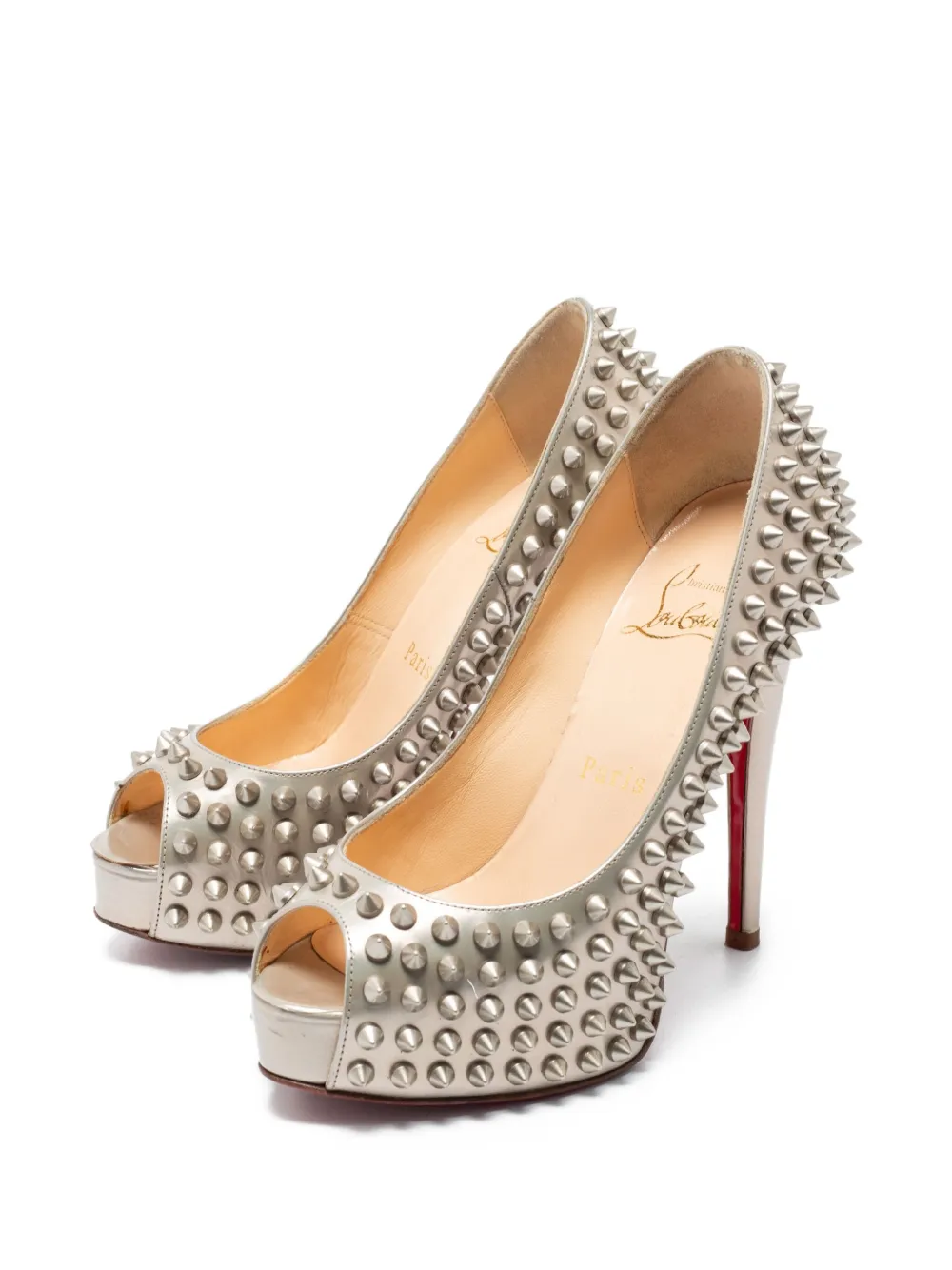 Christian Louboutin Pre-Owned 120 mm pumps met open neus en spikes - Grijs