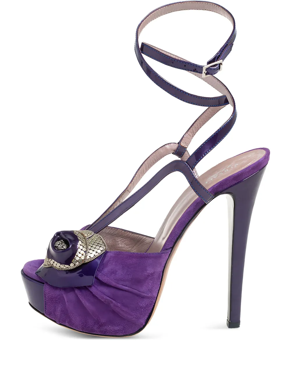 Pre-owned Versace 140mm Ruffled Platform Sandals