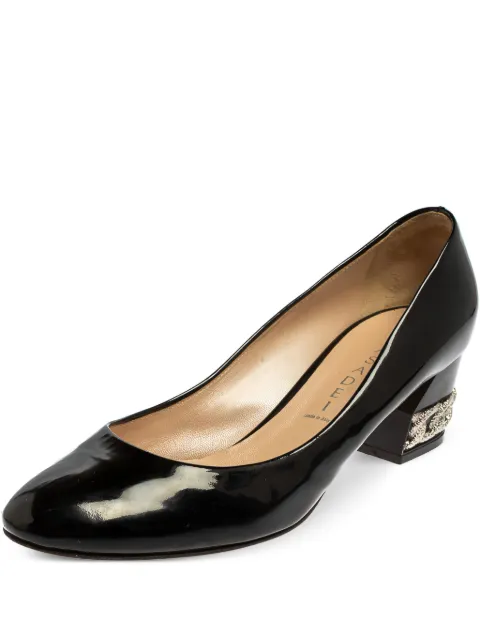 Casadei pre-owned patent block-heel pumps