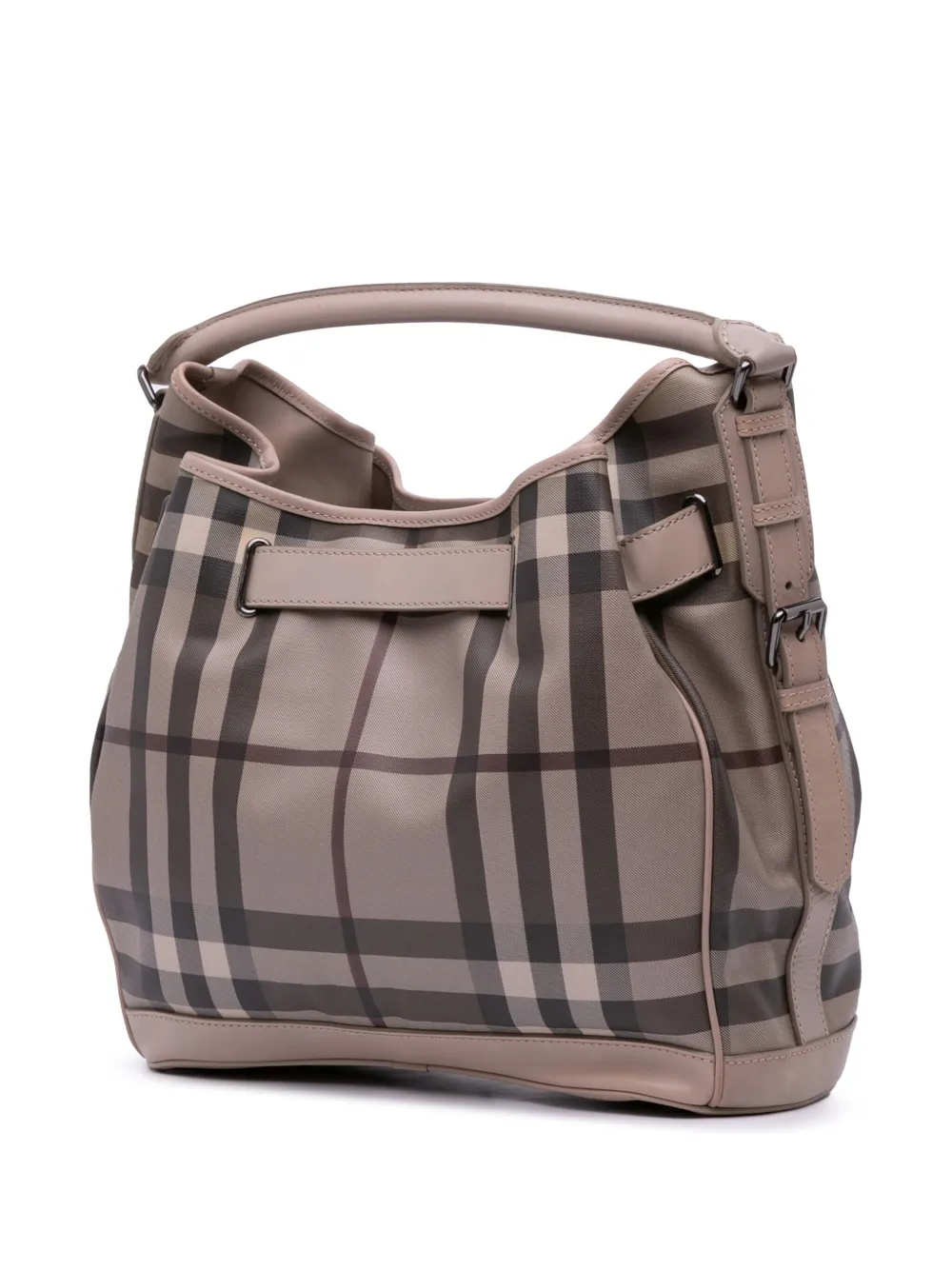 Pre-owned Burberry 2000-2017 Medium Smoked Check Coated Canvas Walden Belted Hobo Shoulder Bag In Gray